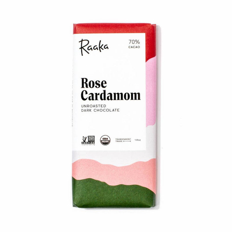 ラーカ : ローチョコレート ローズ カルダモン ダークチョコレート 70%カカオ 1.8oz Raaka