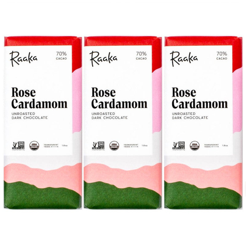 [3個セット] ラーカ : ローチョコレート ローズ カルダモン ダークチョコレート 70%カカオ 1.8oz Raaka