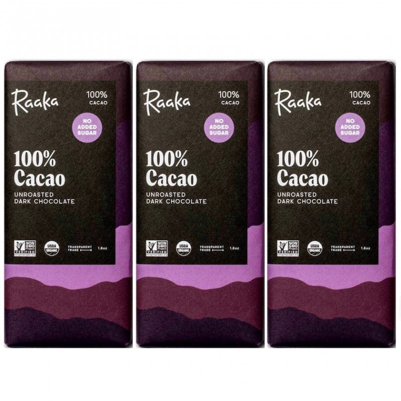 [3個セット] ラーカ : ローチョコレート 100%カカオ ダークチョコレート 砂糖不使用 1.8oz Raaka